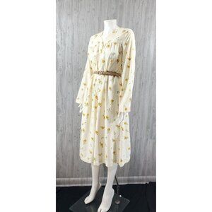 Handmade Vintage Dress Floral 70s Bedsheet Midi L/XL Cottagecore Hobbit Prairie